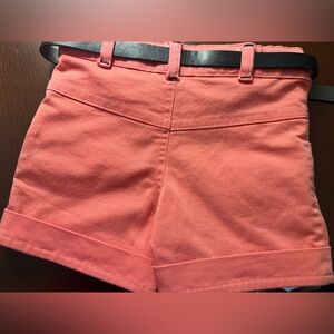 “TINY GIRL” LIGHT ORANGE SHORTS SIZE 24 MONTHS  TWO FRONT POCKETS  BELTED SHORTS